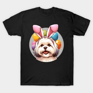 Russian Tsvetnaya Bolonka Enjoys Easter with Bunny Ears T-Shirt